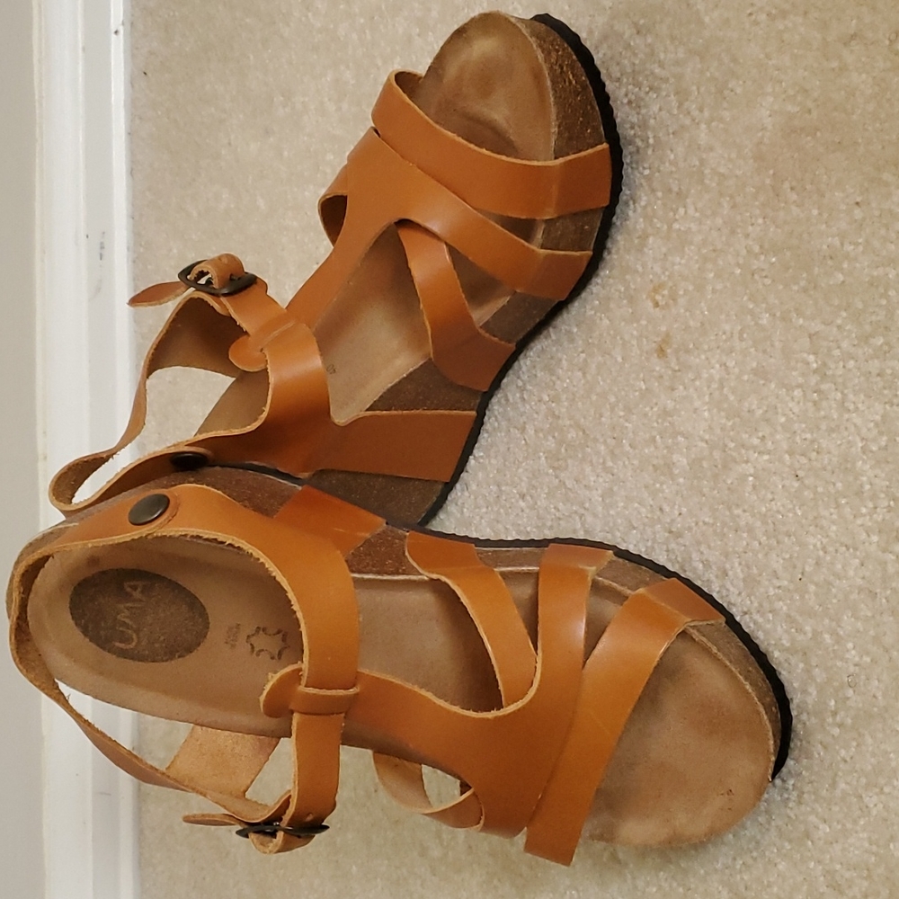 Uma Brown Leather Strappy Wedges